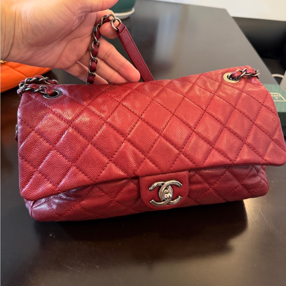 CHANEL Quilted Double Flap Shoulder Bag in Red